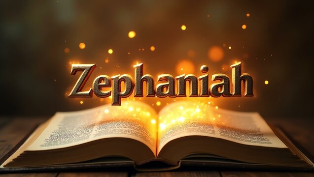 The name zephaniah floats gracefully a couple of inches above the open pages of an ancient Bible, as though it is levitating in mid-air