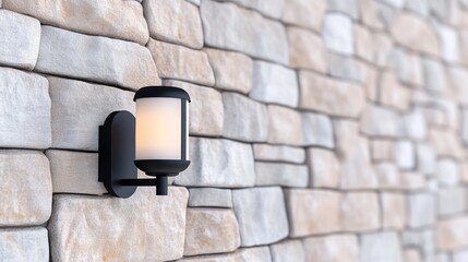Wall-mounted light fixture on a textured stone wall.