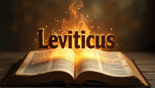 The name leviticus floats gracefully a couple of inches above the open pages of an ancient Bible, as though it is levitating in mid-air