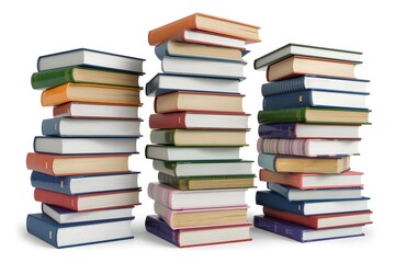 3D Illustration of Stacked Books in Various Colors and Sizes on Plain Background.