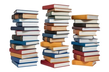 3D Illustration of Stacked Books in Various Colors and Sizes on Plain Background.