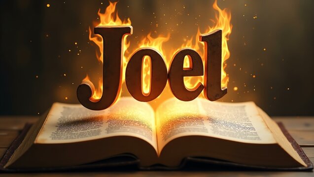 The name joel floats gracefully a couple of inches above the open pages of an ancient Bible, as though it is levitating in mid-air