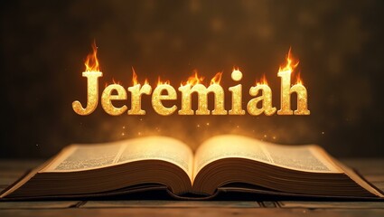 The name jeremiah floats gracefully a couple of inches above the open pages of an ancient Bible, as though it is levitating in mid-air