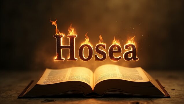 The name hosea floats gracefully a couple of inches above the open pages of an ancient Bible, as though it is levitating in mid-air