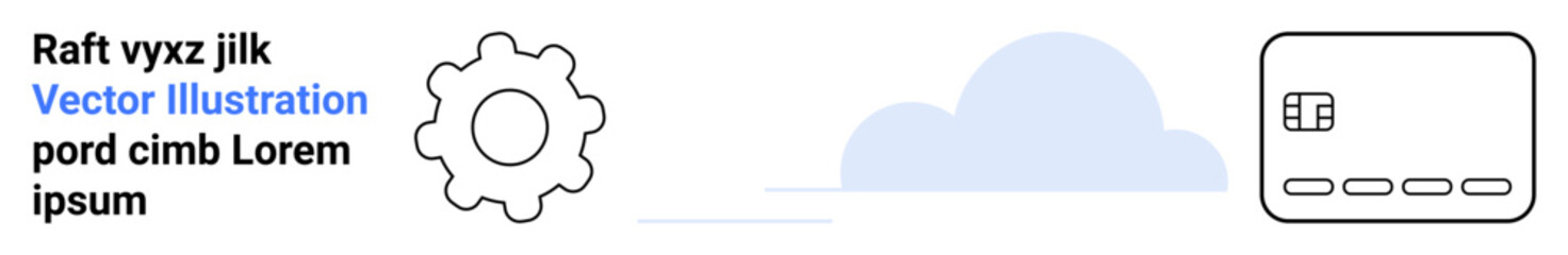 Gear symbol, cloud illustration, and card design representing elements of software interface and technology components. Ideal for tech interfaces, app design, software tutorials, digital tools