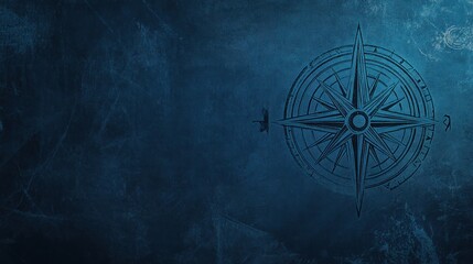 Fototapeta premium Compass rose on dark blue textured background.
