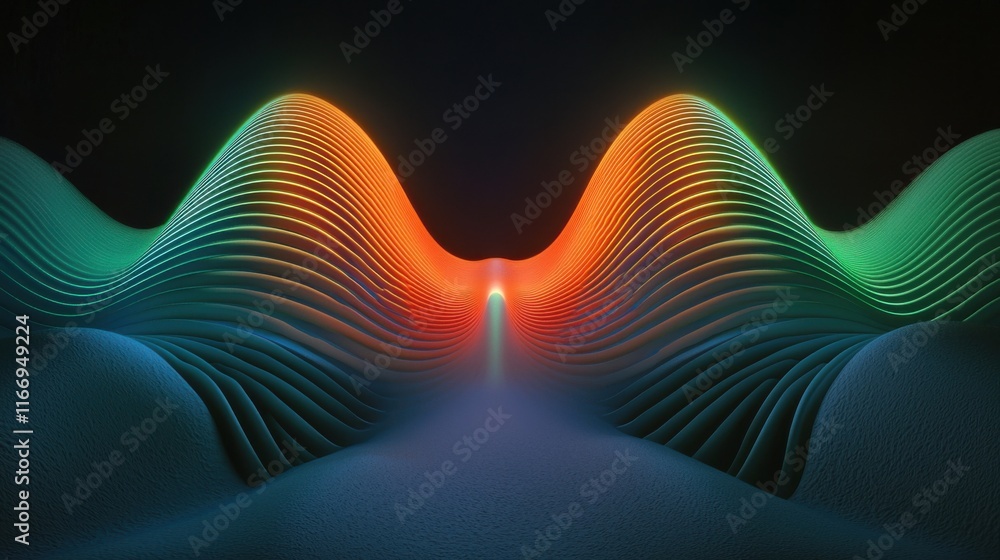 Poster a vibrant, abstract landscape showcases flowing patterns in warm and cool colors, creating a visuall