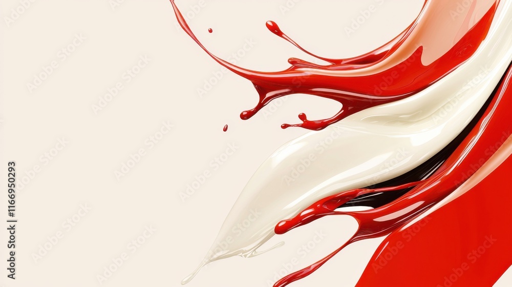 Poster a vibrant splash of red and white paint, creating dynamic movement against a light background, conve