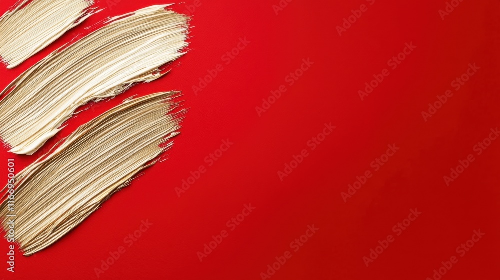 Poster a vibrant red background features dynamic brush strokes in a light hue, creating a bold and artistic