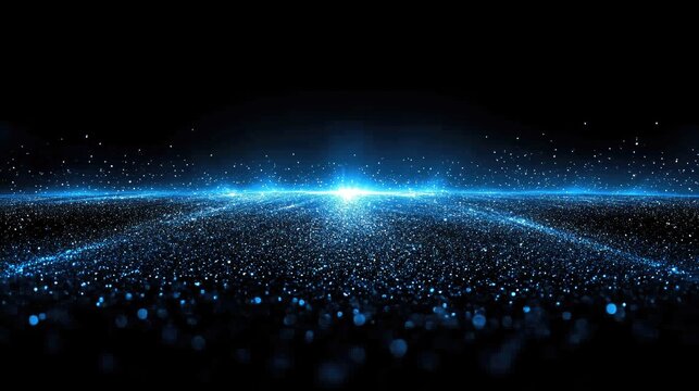 Abstract digital blue particles, shining light.