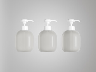 translucent plastic Pump bottle mockup, liquid soap dispenser bottle, frosted plastic cylindrical packaging, oval shape liquid skincare container, liquids product container, serum product packaging