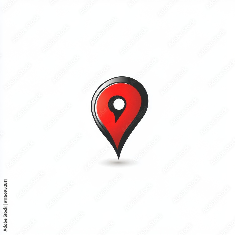Poster stylized red location pin icon representing navigation and mapping.