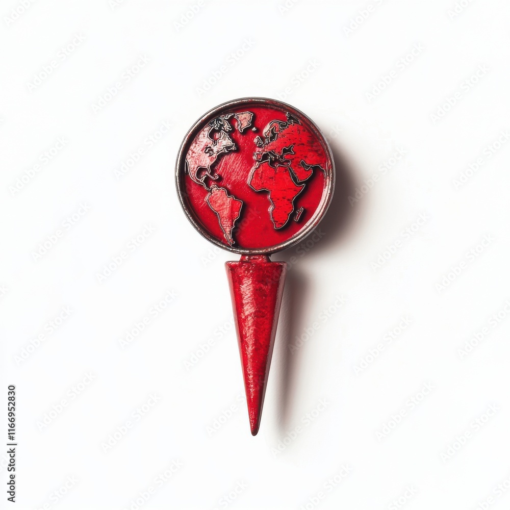 Aufkleber artistic red globe pin symbolizing global navigation and exploration.
