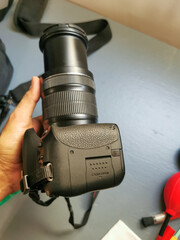 Close-Up of a Modern DSLR Camera Back Panel with LCD Screen and Controls