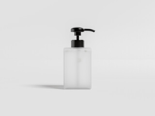square Pump bottle mockup, cubic shape liquid dispenser bottle, elegant translucent plastic packaging, frosted plastic lotion container, frosted glass dispenser, liquid product pump bottle mockup
