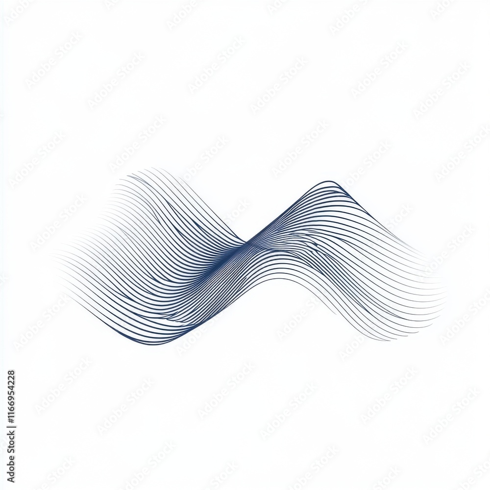 Poster abstract wavy lines creating a dynamic visual of movement and rhythm in shades of blue on a white ba