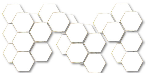 White Hexagonal background with golden light. Hexagon technology white and gold colored honeycomb abstract background. Dark 3d geometric texture illustration. Bright grid pattern.	
