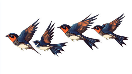 Set of swallow birds in abstract style isolated on white or logo template. Vector version also available in gallery
