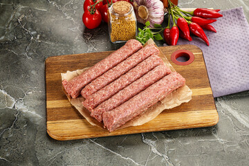 Raw beef kebab sausage for grill