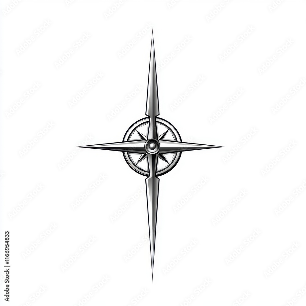 Poster sleek silver compass design isolated on a clean background, symbolizing navigation and exploration.