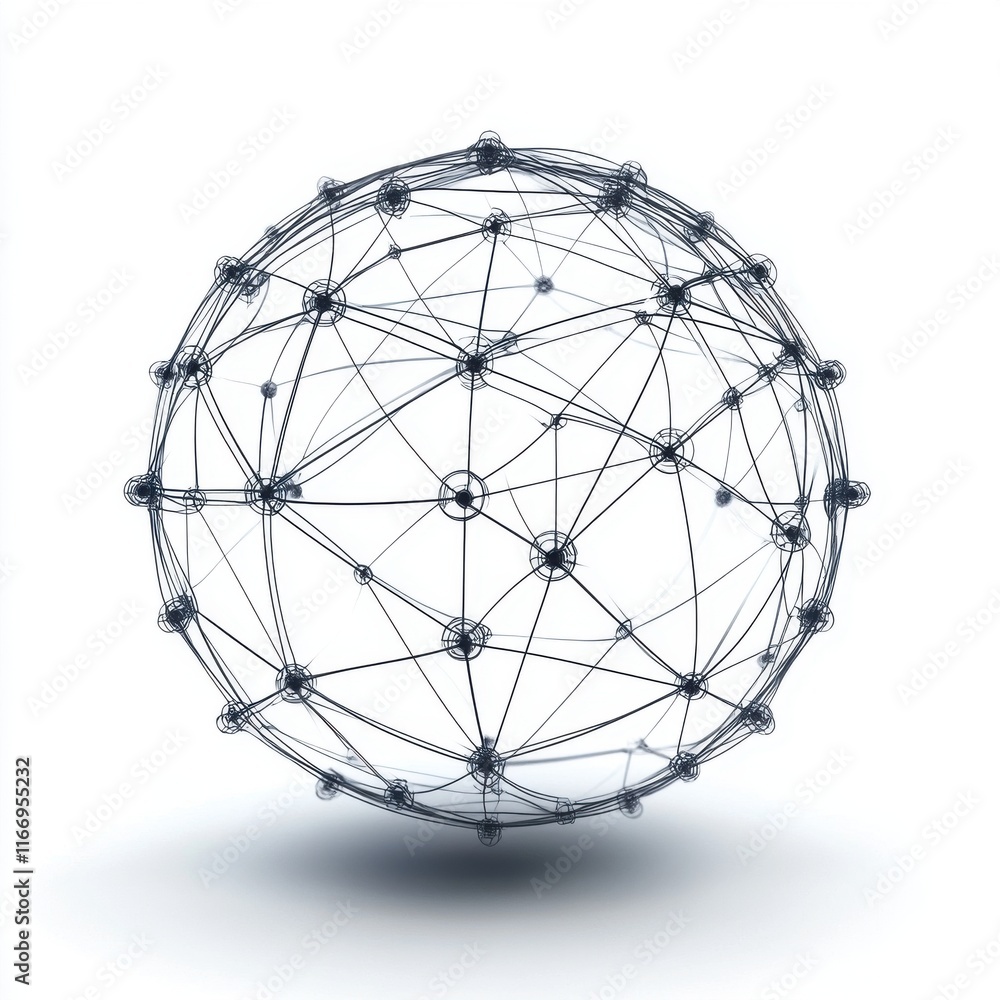 Poster abstract representation of a networked sphere symbolizing connectivity and technology.
