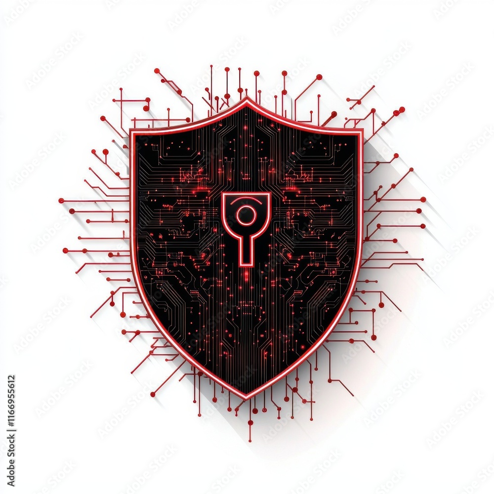 Aufkleber a modern digital shield design with circuit patterns, symbolizing cybersecurity protection.