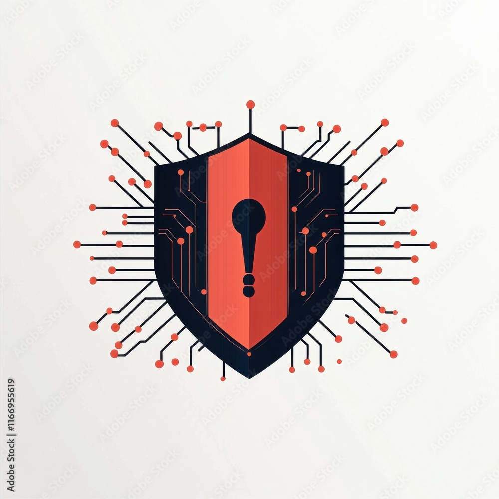 Poster digital security shield symbolizing protection with circuitry elements.
