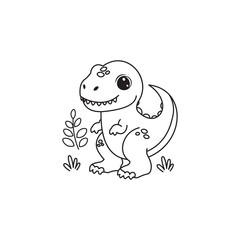 illustration of Black And White Coloring Book With Bold Lines, Cute Animal Dino