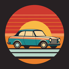 Car leaves silhouette on Retro Vintage Background  vector illustration 
