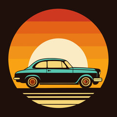 Car leaves silhouette on Retro Vintage Background  vector illustration 
