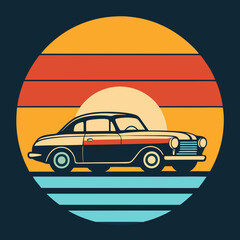 Car leaves silhouette on Retro Vintage Background  vector illustration 