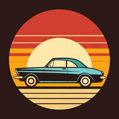 Car leaves silhouette on Retro Vintage Background  vector illustration 