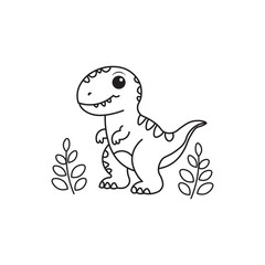 illustration of Black And White Coloring Book With Bold Lines, Cute Animal Dino