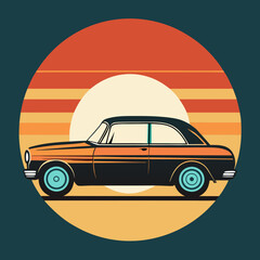Car leaves silhouette on Retro Vintage Background  vector illustration 