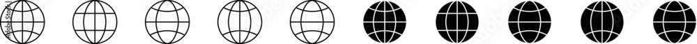 Poster globe website icon set. globe web browser outline icons, vector