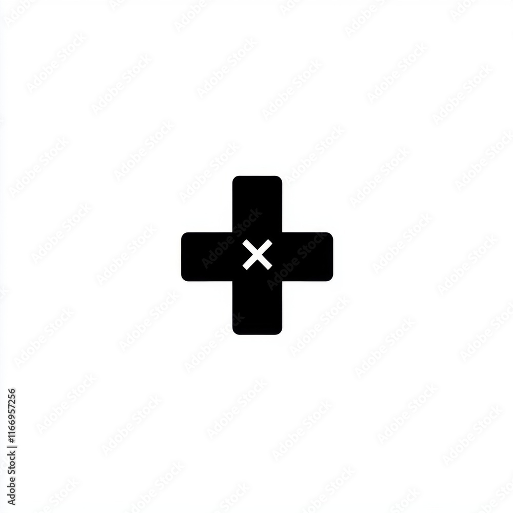 Poster simple black plus icon with a cross in the center, representing addition or positive action.