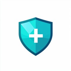 Obraz premium Stylized blue shield with a white cross, symbolizing security and protection.