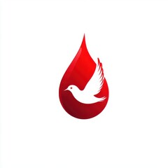 Obraz premium A stylized red droplet with a white dove silhouette, symbolizing peace and hope.
