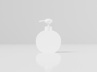 round shape Pump bottle mockup, circle shape liquid dispenser bottle, geometry shape body wash packaging, white plastic lotion container, orbit shape cosmetic dispenser, soap product bottle mockup