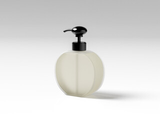 round shape Pump bottle mockup, circle shape liquid dispenser bottle, translucent plastic body wash packaging, frosted plastic lotion container, orbit shape cosmetic dispenser, frosted glass bottle