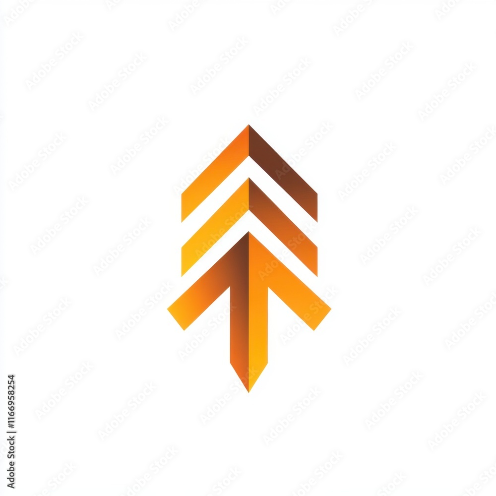 Poster stylish orange gradient arrow logo design representing progress and direction.