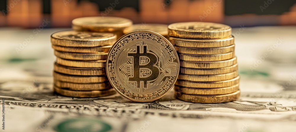 Aufkleber Bitcoin. Cryptocurrency blockchain money security system. Generative AI technology.	
