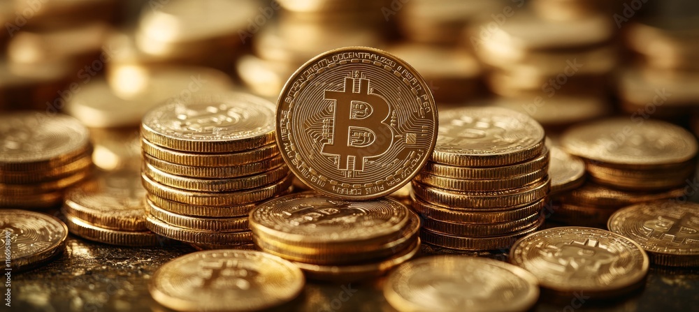 Poster Bitcoin symbol. Cryptocurrency blockchain money security system. Generative AI technology.	
