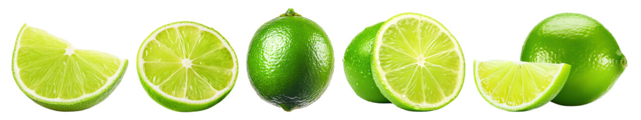 Lime slice png cut out element set, transparent background