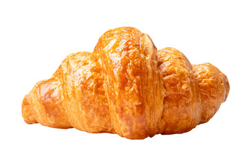 Side view of single brown or golden croissant isolated with clipping path in png file format