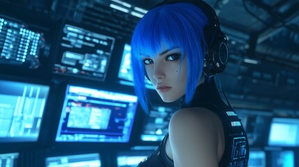 Virtual Vandal: Cyberpunk Hacker Decrypting Data in Digital Lair