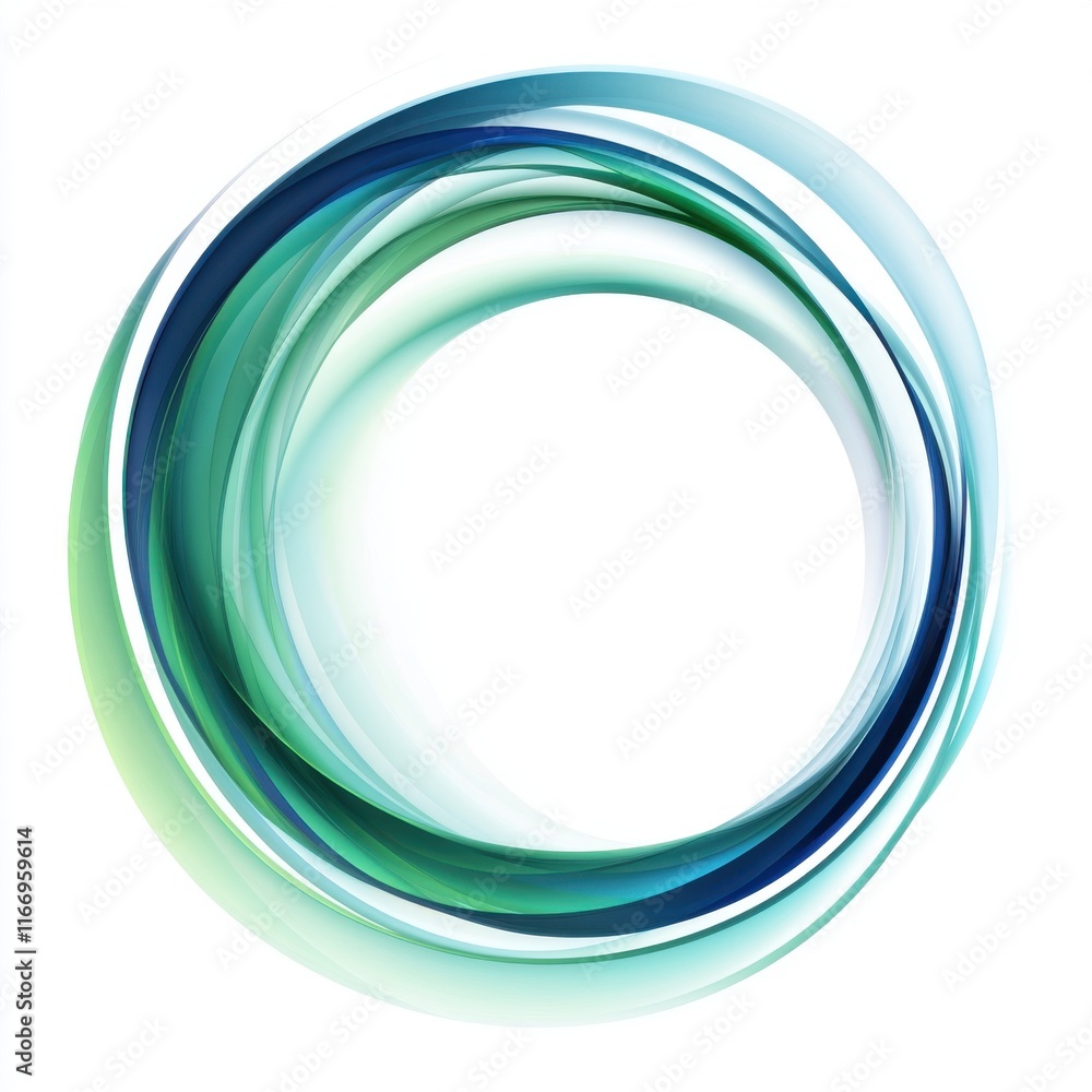 Poster abstract circular design in soothing blue and green hues, creating a sense of calm and continuity.