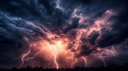 Naklejka premium Striking contrasts of bright lightning against a stormy backdrop.