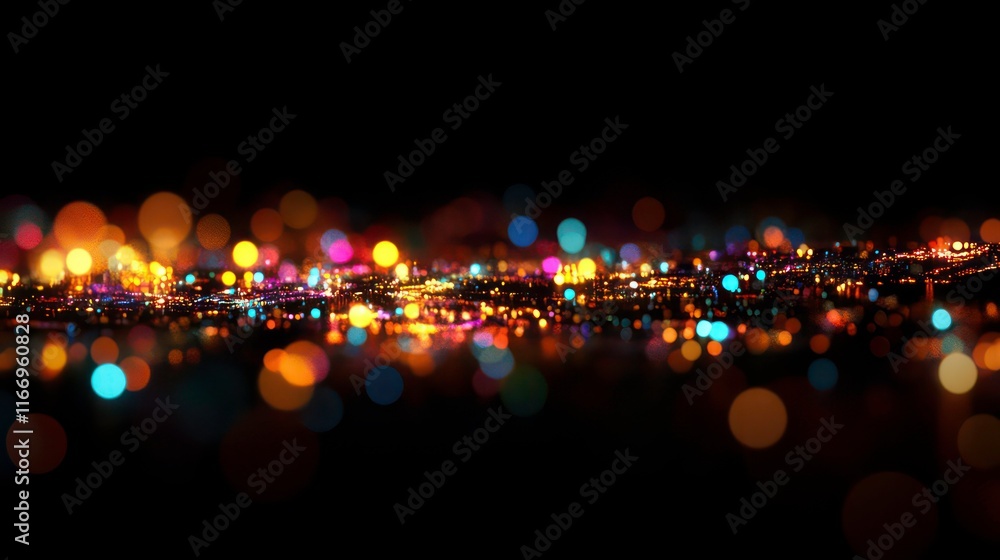 Aufkleber abstract black background with colorful light fragments, subtle bokeh overlay effects. lots of color