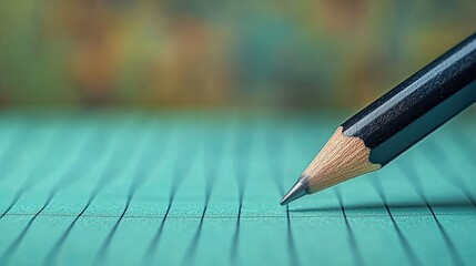 Close-up of pencil on lined paper, ready to write.